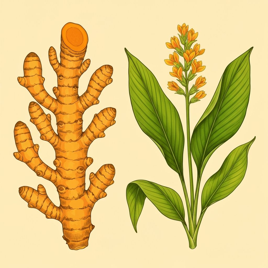 Botanical illustration of turmeric root
